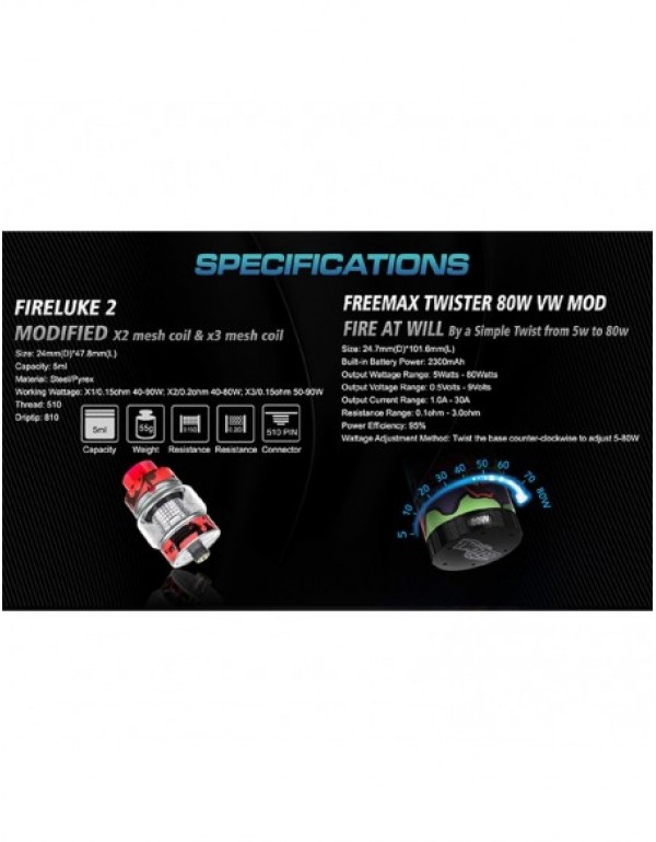 FREEMAX Twister 80W Kit 2300mAh With 5ml Fireluke 2 Tank