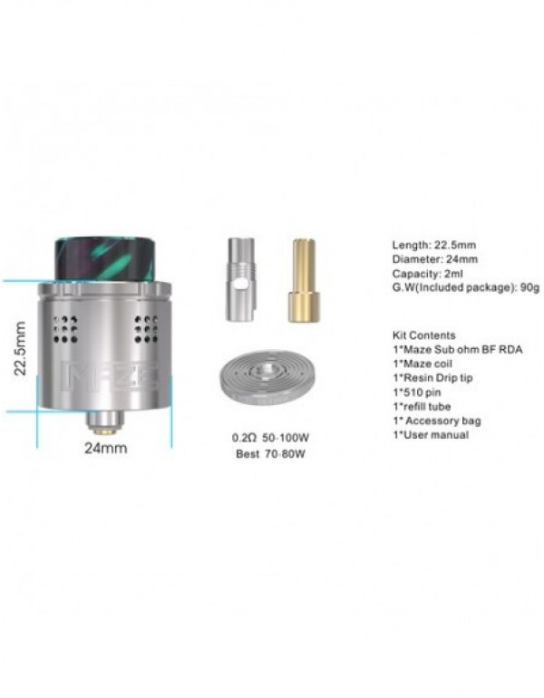 Vandy Vape Maze BF RDA Tank(2ml/24mm)-For Squonk BF Box Mod