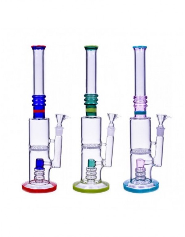 Dual Perc Cylinder Base Bong 16 Inches