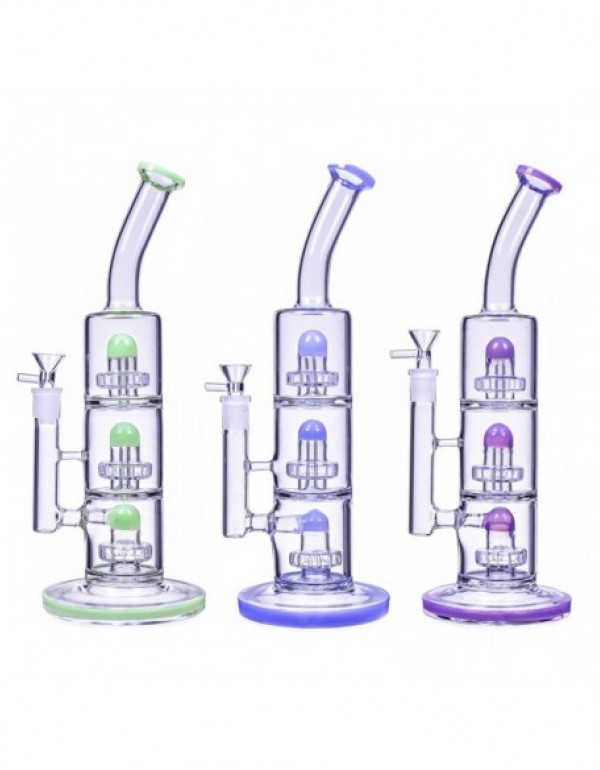 The Defender Triple Inline Showerhead Bong 14 Inches